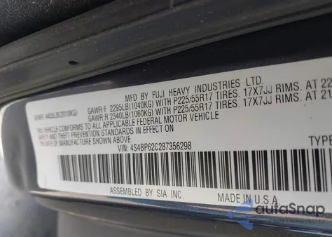 2008 Subaru Outback 2.5I Limited/2.5I Limited L.l. Bean Edition z USA, uszkodzony, nr VIN 4S4BP62C287356298